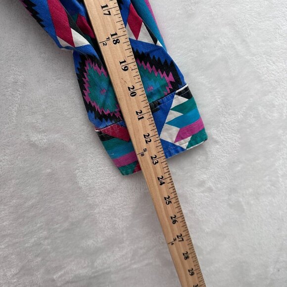 Vintage Wrangler Shirt Mens L 16.5/34 Blue Western Aztec Brushpopper Cowboy - Picture 6 of 7